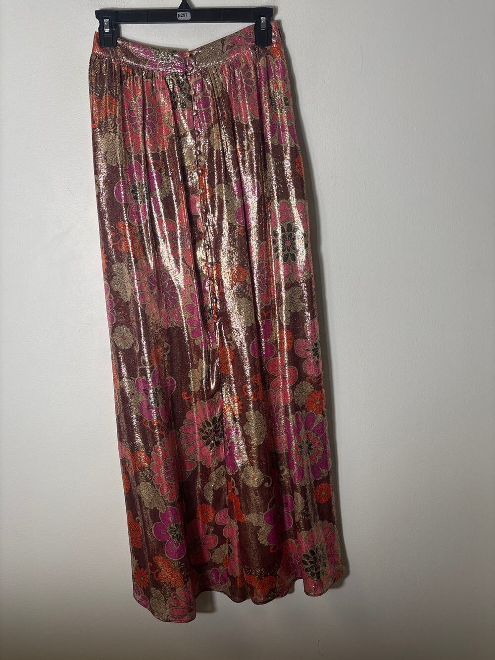 Trina Turk Gold Magenta Floral Flowy Maxi Skirt Sz 0